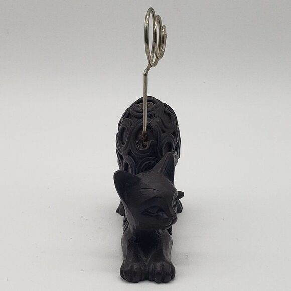 Deep Brown Resin Scroll Design Stretching Cat Swirl Wire Card Photo Holder - Picture 8 of 9